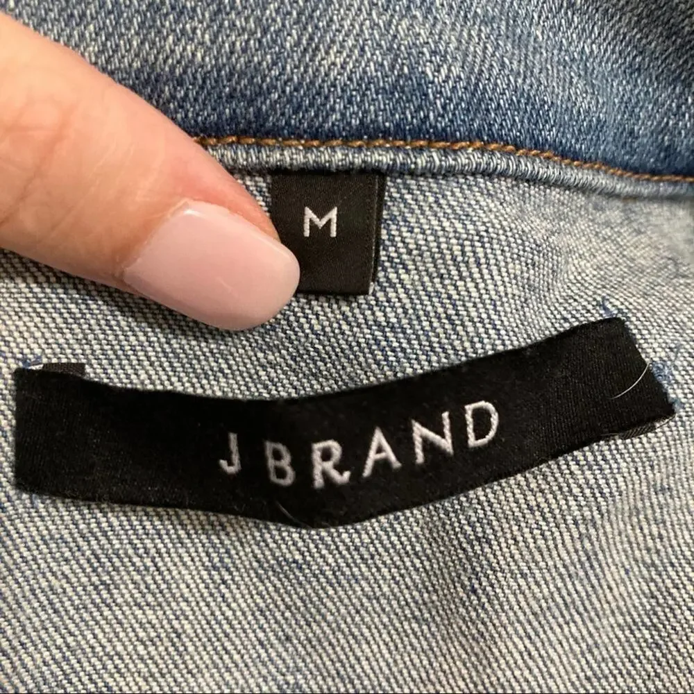 rare J Brand Harlow Cropped Denim Trucker Jacket size M Surface Blue Whiskered